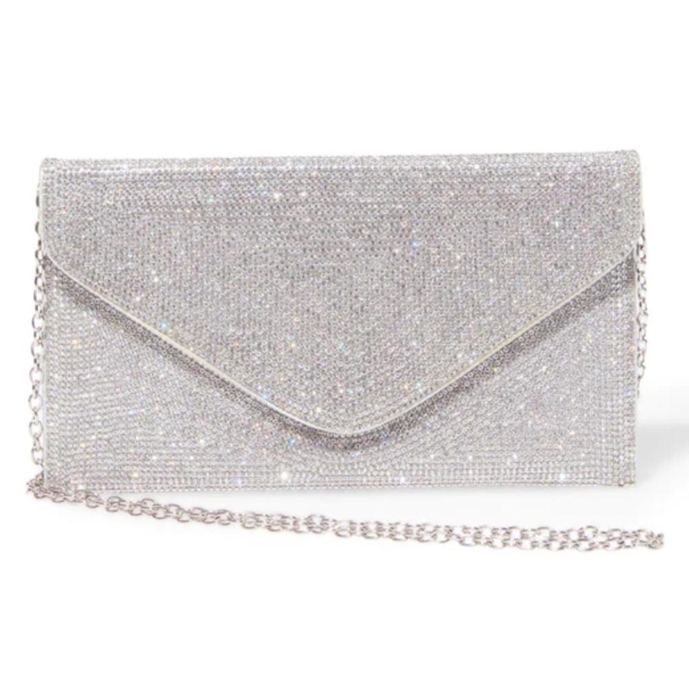 Steve Madden BSWAGGER Silver Envelope Clutch Bag Purse